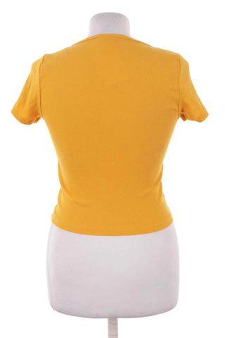 Top prążkowany crop henley - Żółty