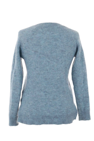 Sweter damski z dekoltem V - Niebieski  34% moher, 34% wełna
