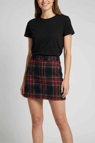 Spódnica mini w kratę - Czarno-czerwona  35% wełna, 7% alpaka