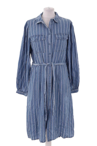 Sukienka szmizjerka w paski denim - Niebieska  100% lyocell