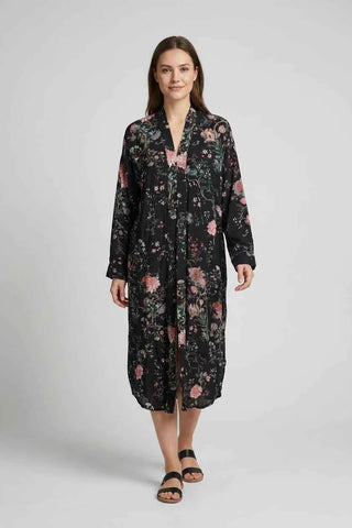 Narzutka kimono w kwiaty - Czarna