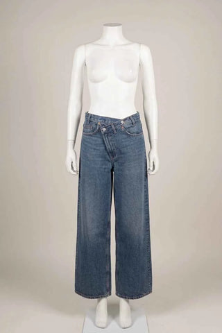 Damskie Jeansy Wide-Leg z Asymetrycznym Zapięciem