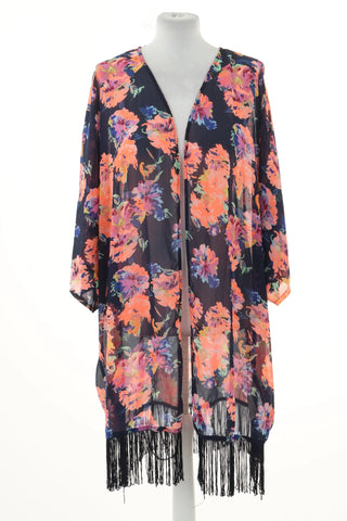 Dunkelblaue Überwurfjacke mit Blumenmuster