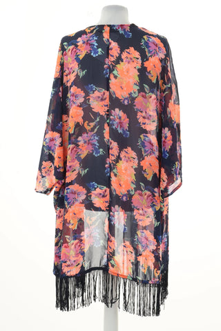 Dunkelblaue Überwurfjacke mit Blumenmuster