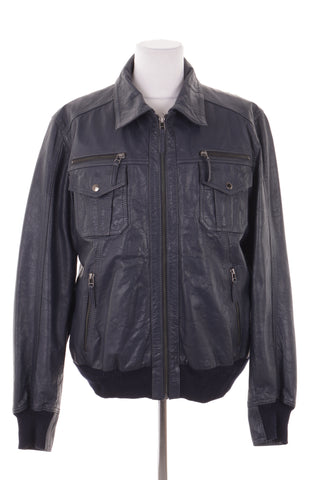 Dunkelblaue Jacke aus 100 % Leder