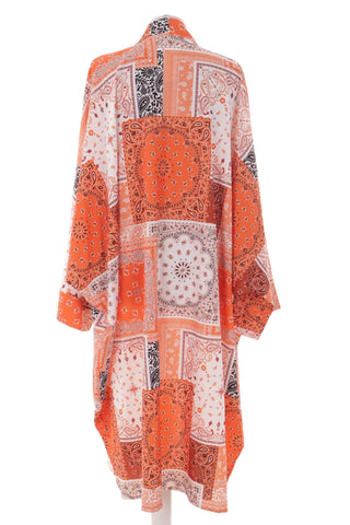 Damskie Kimono Boho w Pomarańczowy Wzór Paisley