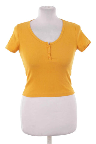 Top prążkowany crop henley - Żółty