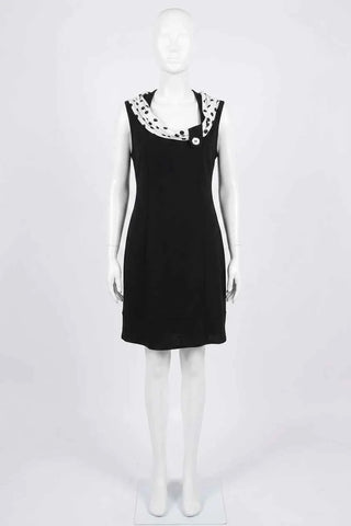 Women's Black Sleeveless Dress with Polka Dot Cowl Neck