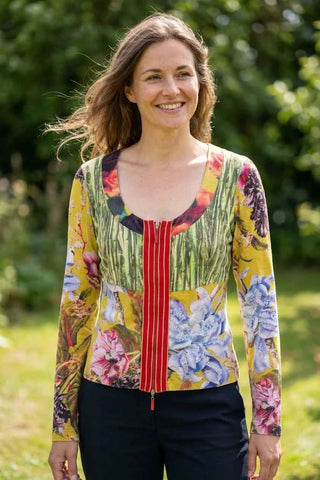Bluzka rozpinana w kwiaty i rośliny żółta