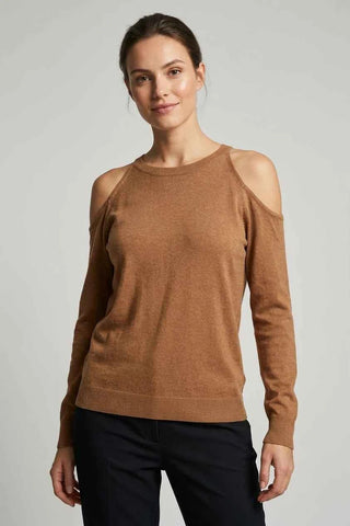 Sweter z wycięciami na ramionach - Brązowy