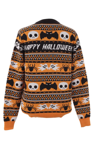 Sweter Halloweenowy Wzorzysty - Pomarańczowo-Czarny